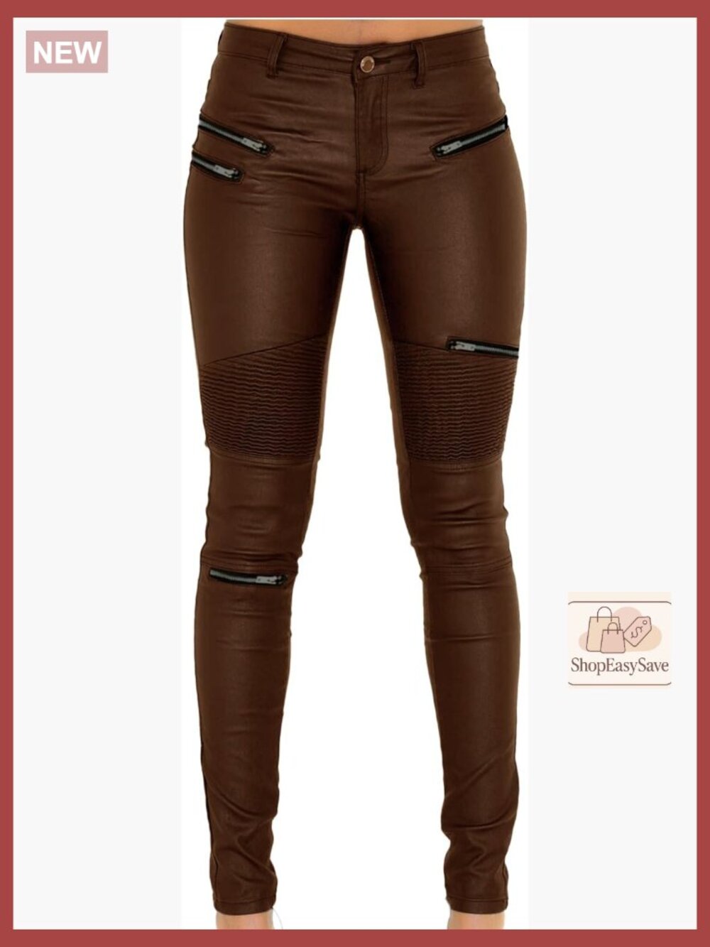 Black PU Leather Coated Denim Leggings Skinny Rider Stretchy Pants